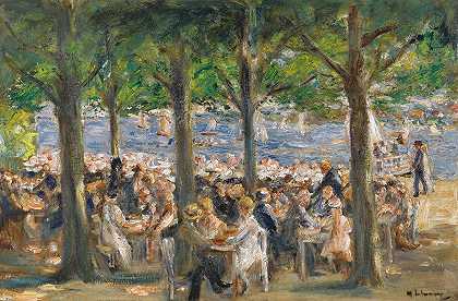 树下哈维尔附近的啤酒园（树下哈维尔附近的啤酒园）`Gartenlokal An Der Havel Unter Bäumen (Beer Garden Near The Havel Under Trees) (circa 1920~22) by Max Liebermann
