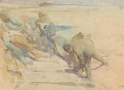 破轨工人`Arbeiders bezig met het opbreken van rails (1871 ~ 1906) by Pieter Josselin de Jong