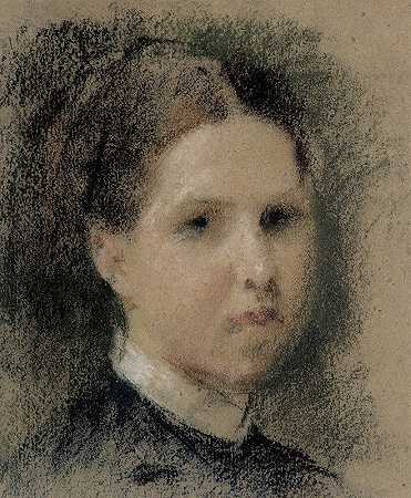 安妮·埃德费尔特肖像`Portrait of Annie Edelfelt (1880 ~ 1885) by Albert Edelfelt