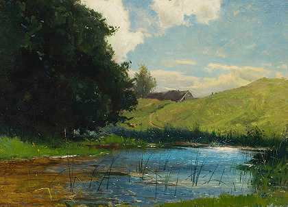 科平埃布罗风景区，靠近伊斯塔德`Landscape at Köpingebro, near Ystad (1876) by Gustaf Rydberg