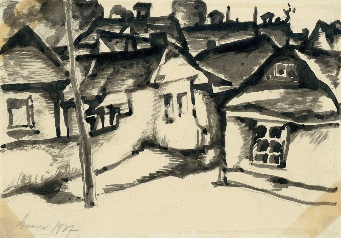 家庭群体`Skupina domčekov (1927) by Konštantín Bauer