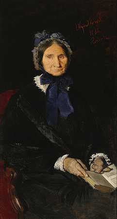 艺术家法林斯卡夫人肖像她的祖母`Portrait of Mrs. Falińska, artists grandmother (1880) by Leon Wyczółkowski