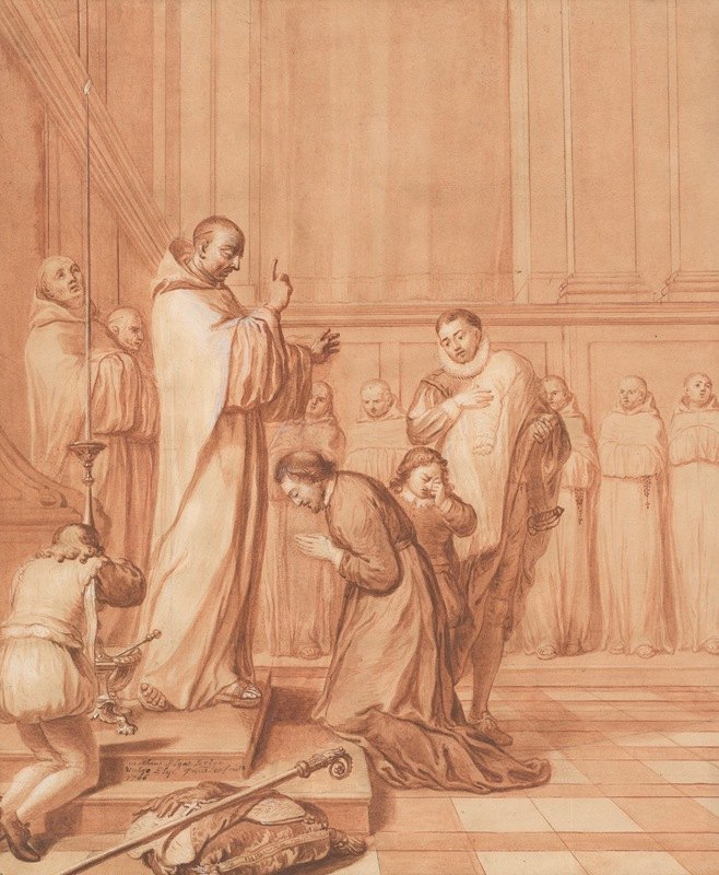 吉恩·德拉巴雷祝福红衣主教`Jean de La Barrière blessing a cardinal (1706) by Matthieu Elias