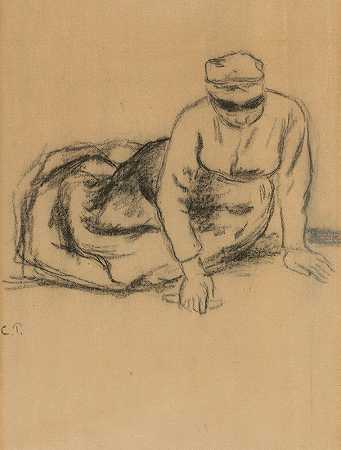 坐着的农民`Paysanne assise (1882) by Camille Pissarro