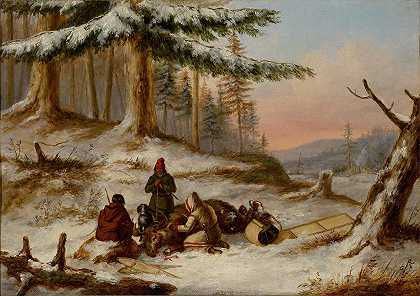 驼鹿猎人`Moose Hunters (1854~1864) by Cornelius David Krieghoff