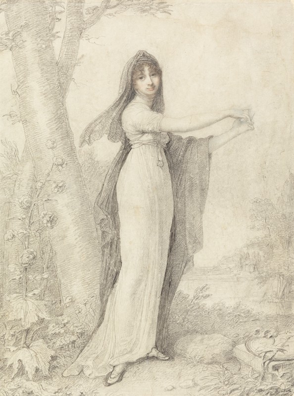 一位女士站在湖边的肖像`Portrait of a Lady Standing near a Lake (1802) by Richard Cosway