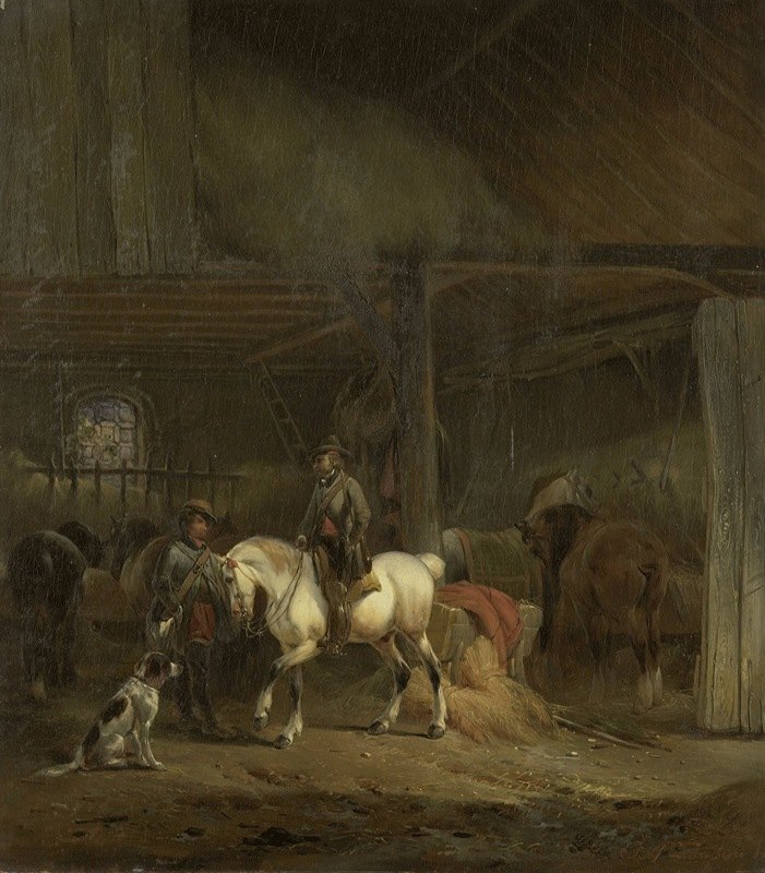 马厩`Horse Stable (c. 1830 ~ c. 1840) by Joseph Moerenhout
