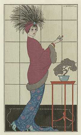 女式罗丝外套`Manteau de Damas ros (1912) by George Barbier