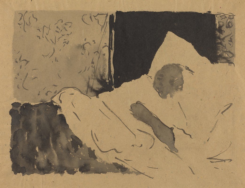 夫人V.睡觉`Madame V. Sleeping (c. 1892) by Édouard Vuillard