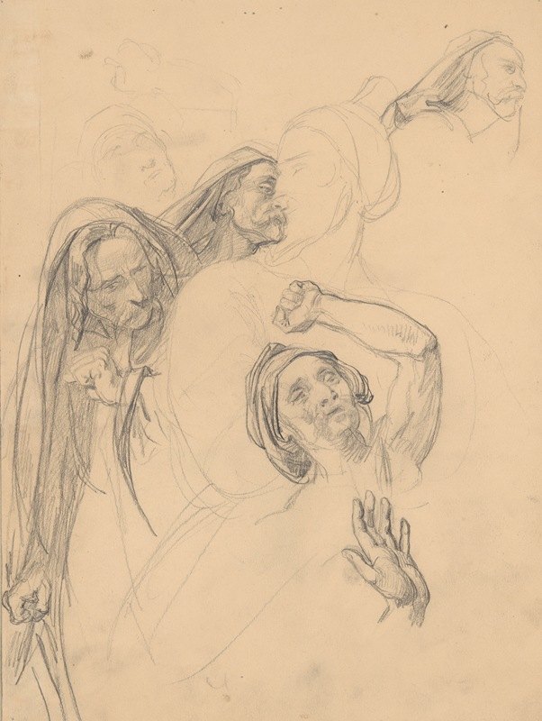 圣马提亚之死的见证人头像素描圣马提亚殉道`Sketches of the heads of witnesses to the death of St. Matthias to the painting Martyrdom of St. Matthias (1866~1867) by Józef Simmler