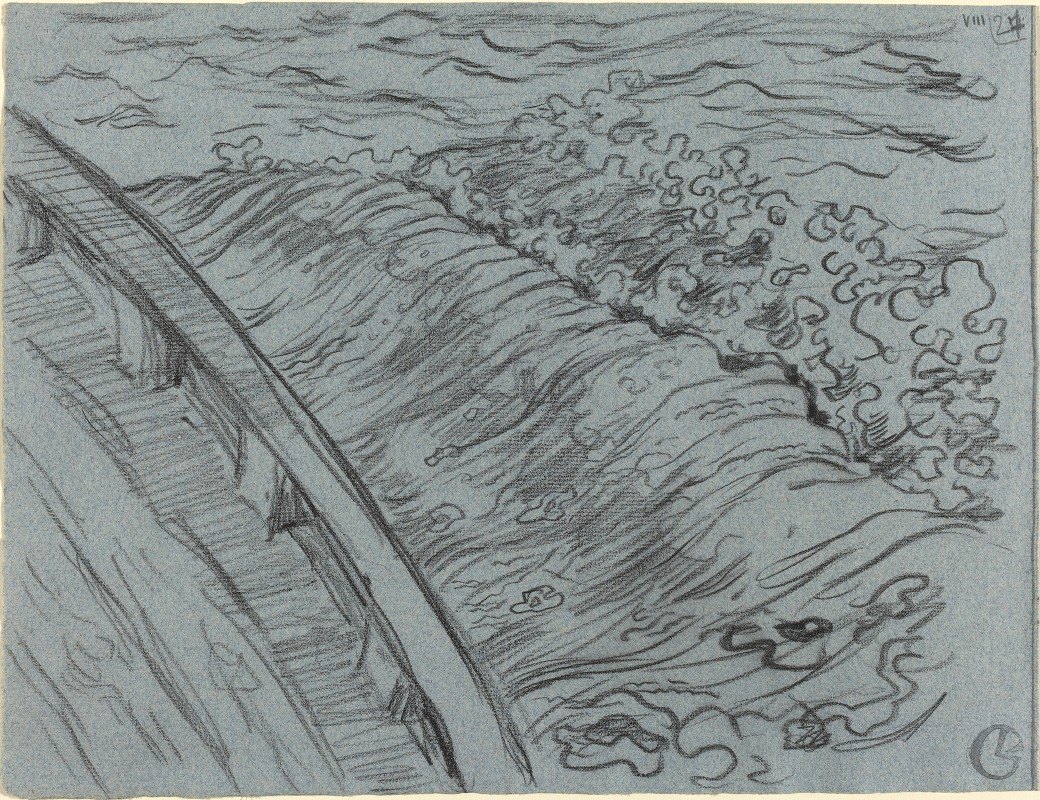 船边的大海，布列塔尼`The Sea Off the Edge of a Boat,Brittany (1894) by Georges Lacombe
