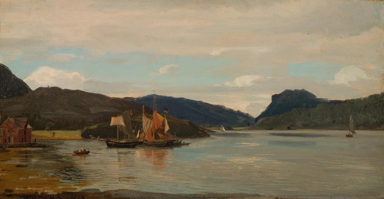卑尔根弗雷泰伦`Fra Terøen, Bergen (1863) by Amaldus Nielsen