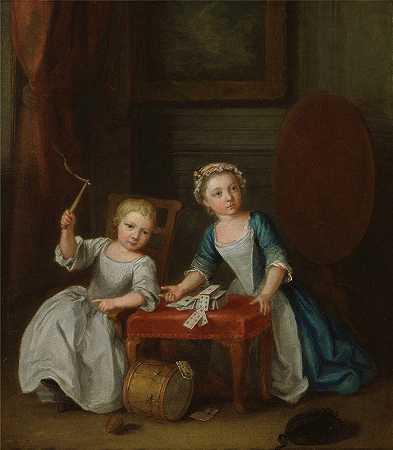 孩子们在玩耍，可能是艺术家s的儿子雅各布斯和女儿玛丽亚·乔安娜·索菲亚`Children at Play, Probably the Artists Son Jacobus and Daughter Maria Joanna Sophia (1745) by Joseph Francis Nollekens
