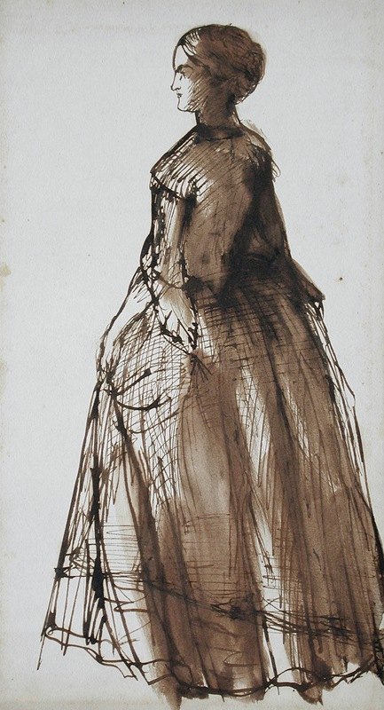 站着的女人，面向左边`Standing Woman, Facing Left (circa 1850) by Dante Gabriel Rossetti