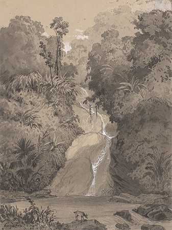 圣安s瀑布`St. Anns Waterfall by Michel Jean Cazabon