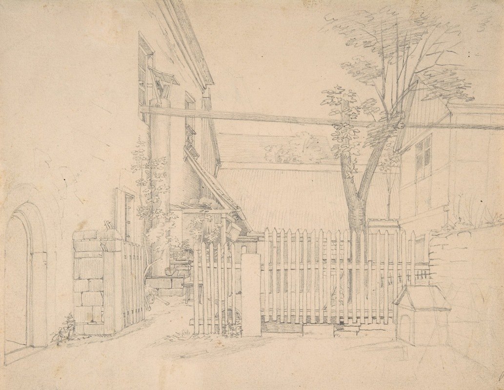 洛施维茨庭院景观`View of a Courtyard in Loschwitz (early 19th century) by August Heinrich