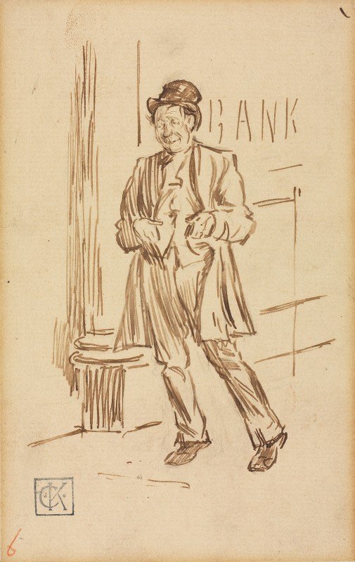 一个醉汉经过岸边的研究`Study of a Drunken Man Passing a Bank by Charles Samuel Keene
