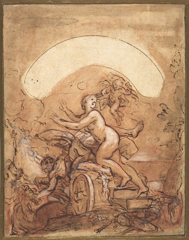 极光时间中断的约会`Auroras Tryst with Time Interrupted (c. 1700) by Giuseppe Passeri