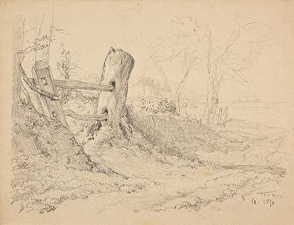 障碍物和空心路径`Barrière et chemin creux (1850) by Jacques-Raymond Brascassat