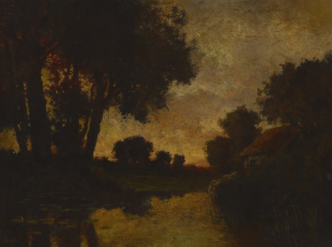 日落时的河流`River at Sunset (ca. 1880–90) by Robert Crannell Minor