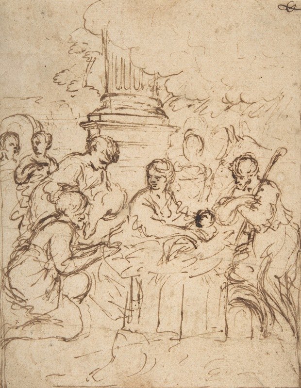 牧羊人的崇拜。`The Adoration of the Shepherds. by Pietro da Cortona