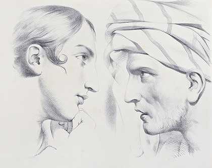 朱利安s对PL14的研究`Juliens Studies of Heads pl 14 (1840) by Bernard-Romain Julien