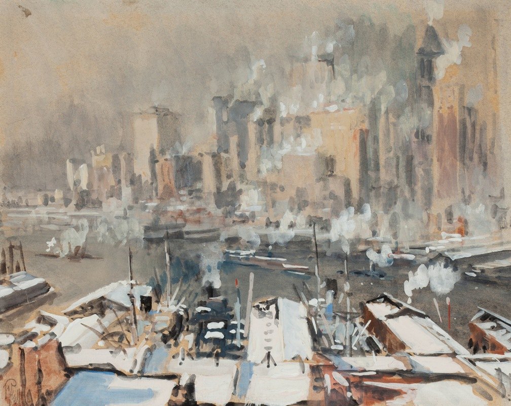 纽约港`New York Harbor by Joseph Pennell