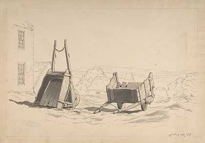 爱尔兰汽车（研究景观中的两辆手推车）`Irish Cars (Study of Two Carts in a Landscape) (1800–1873) by Cornelius Varley