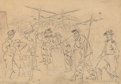 萨特勒和s帐篷，第三宾夕法尼亚骑兵队（recto）`Sutlers Tent, 3rd Pennsylvania Cavalry (recto) (1862) by Winslow Homer