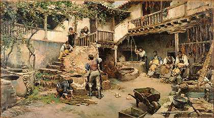 Ubide制革厂或制革厂车间`Taller de Curtidores o Las tenerías de Ubide (1897) by Ricardo Arredondo Calmache