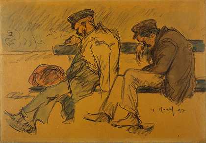 两个可怜的男人在睡觉`Two Poor Men Sleeping (1897) by Isidre Nonell