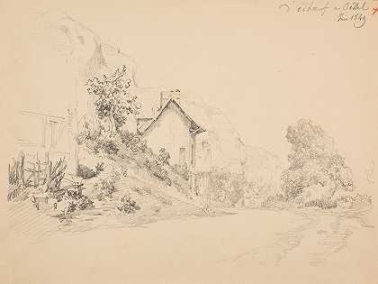 公路上的村庄欧塞尔的Elbouf`Village sur la route dElboeuf à Oissel (1849) by Jacques-Raymond Brascassat