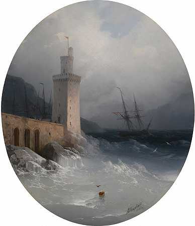 阿马尔菲海岸风光`View Of The Amalfi Coast (1865) by Ivan Konstantinovich Aivazovsky