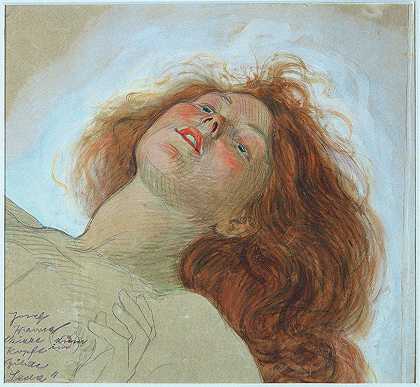 勒达头像素描`Skizze zum Kopf der Leda (1921) by Josef Wawra