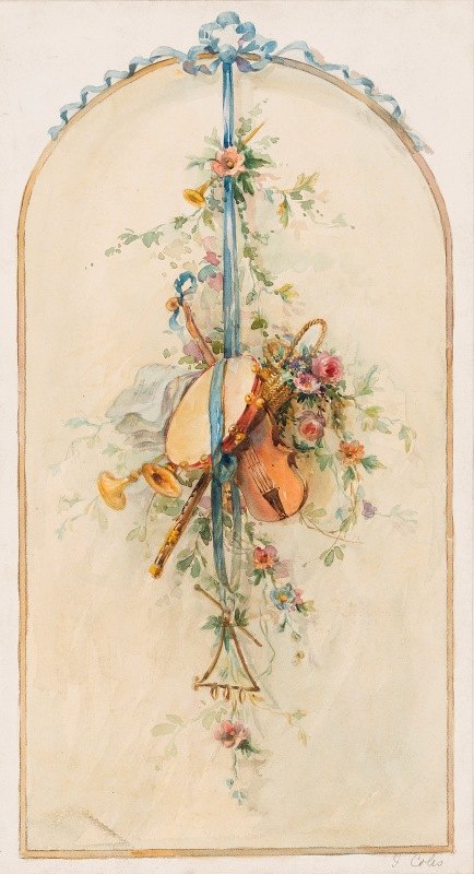 由乐器组成的奖杯`Trophy composed of musical instruments (ca. 1907–09) by Izabel M. Coles