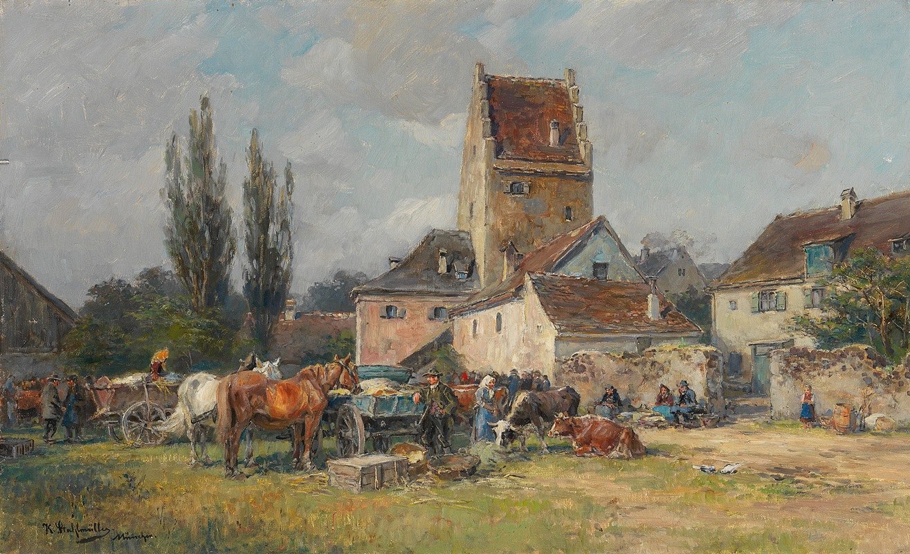 夏季集市日`Sommerlicher Markttag (Ca. 1910~20) by Karl Stuhlmüller