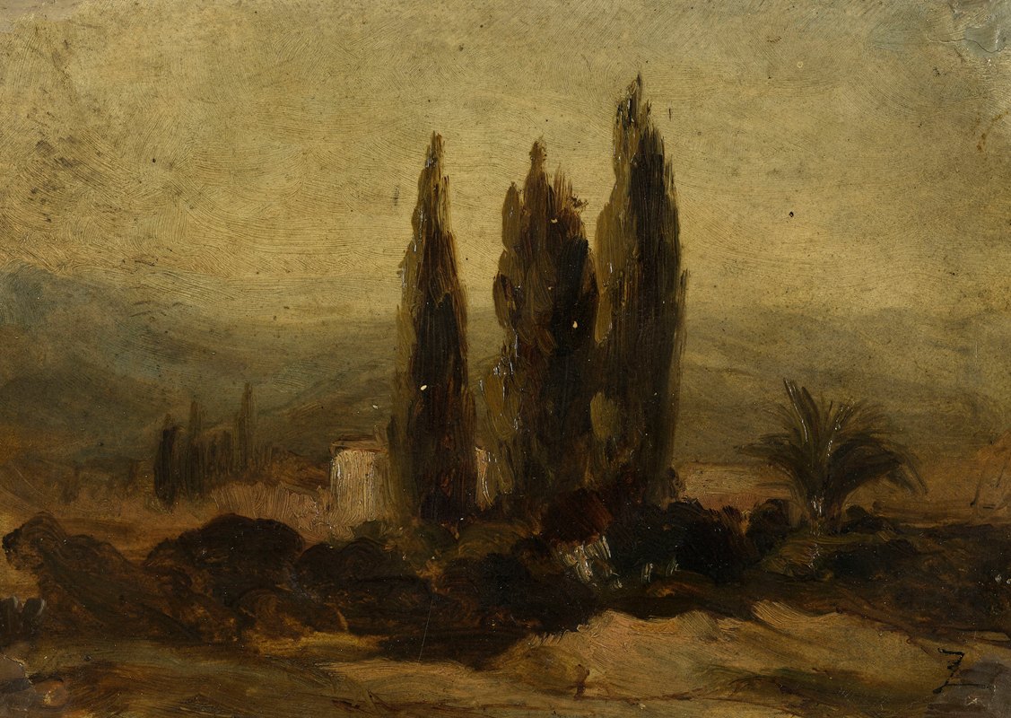 三棵柏树`Les trois cyprès (19th century) by Félix Ziem