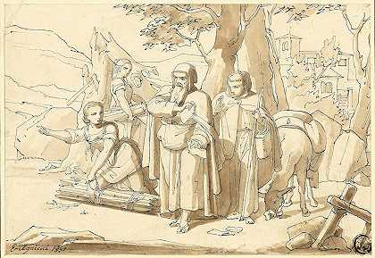 向僧侣指路的农妇`Peasant Woman Giving Directions to Monks (1850) by Eugenio Agneni