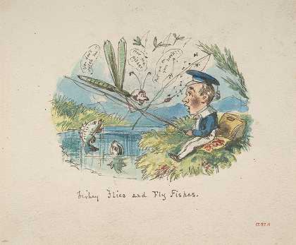 鱼蝇和飞鱼`Fishey Flies and Fly Fishes (1837–99) by John Leech