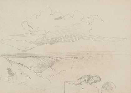 山地云景观研究`Study of Mountainous Landscape with Clouds (1861) by Barbara Bodichon
