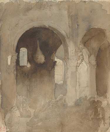 瓦尔蒙特修道院教堂屋内`Interior of the Church of Valmont Abbey (1829–31) by Eugène Delacroix
