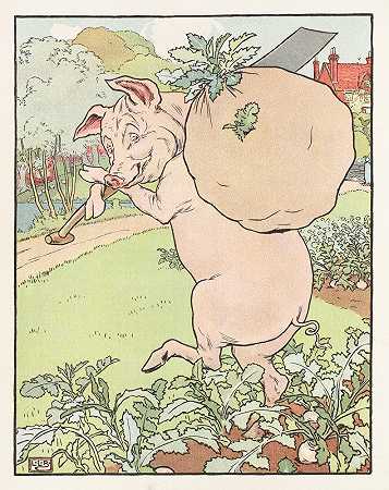 三只小猪的故事Pl 4`The story of the three little pigs Pl 4 (1904) by Leonard Leslie Brooke
