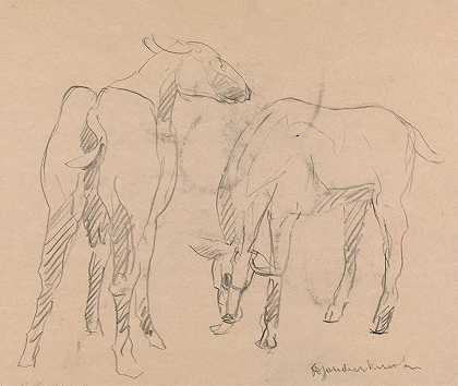 两只山羊`Two Goats (1910 ~ 1915) by Henri Gaudier-Brzeska