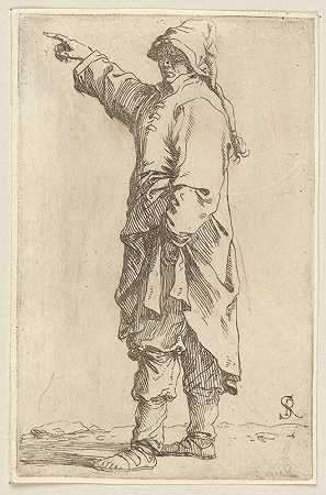 男子站着，举起手臂，指向左边`Man Standing, with Arm Raised, Pointing Toward the Left (1656 ~ 1657) by Salvator Rosa