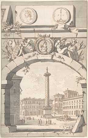 马库斯·奥雷利乌斯专栏景观`View of the Column of Marcus Aurelius (before 1704) by Jan Goeree