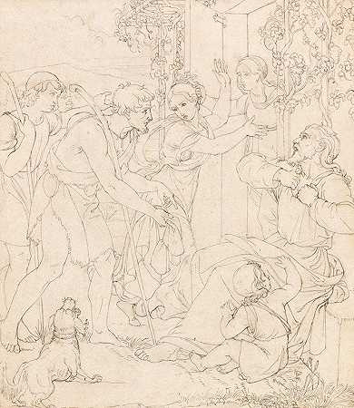 雅各布对约瑟夫的哀悼（罗马巴托尔迪之家壁画设计）`Die Klage Jakobs um Joseph (Freskoentwurf für die Casa Bartholdy in Rom) (1816) by Friedrich Wilhelm Schadow