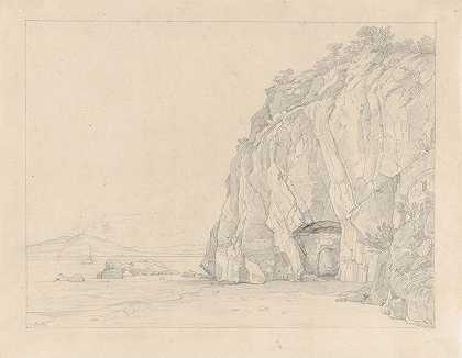 索伦托附近的一个洞穴，可以远眺维苏威火山`A Grotto near Sorrento, with a Distant View of the Vesuvius (1823) by Heinrich Reinhold
