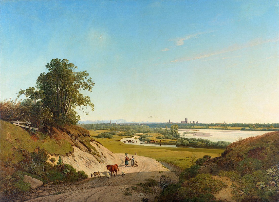 从Oberföhring到慕尼黑`Blick von Oberföhring auf München (1839) by Ernst Kaiser