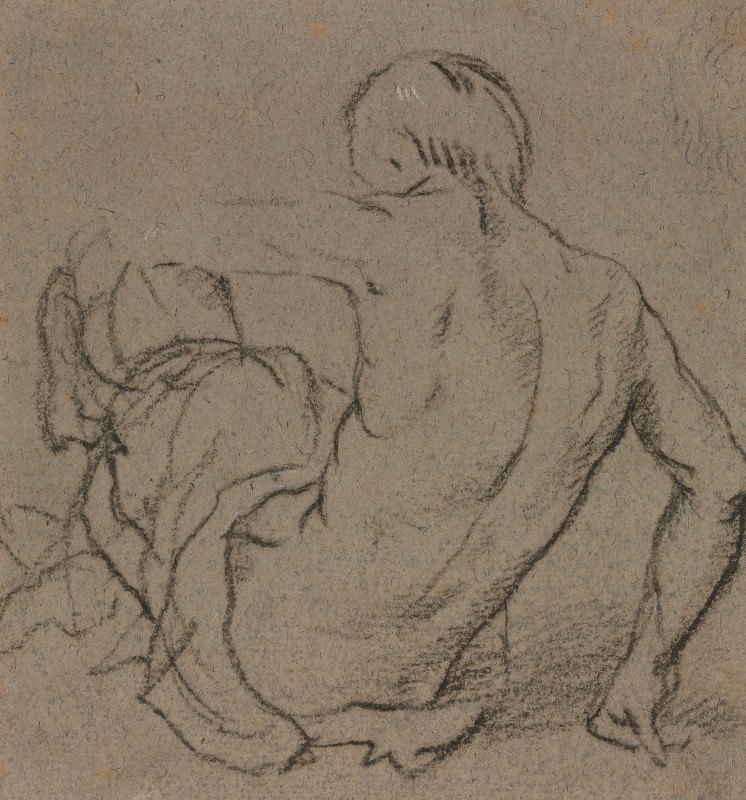 坐在地上的男人，从后面看`Man Seated on the Ground, Seen from Behind (1500s)
