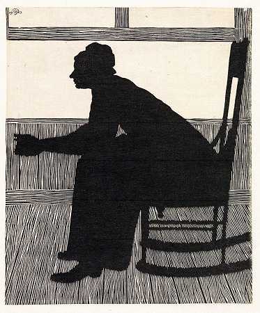 剪影（坐在摇椅上的女人）`Silhouet (Vrouw in schommelstoel) (1913) by Samuel Jessurun de Mesquita